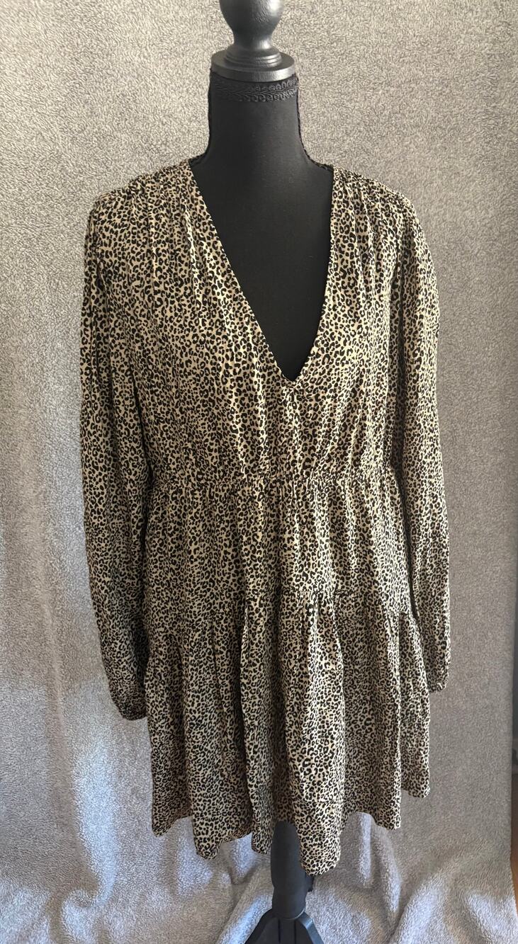 A New Day Leopard Boho Mini Dress Open Back Rayon M